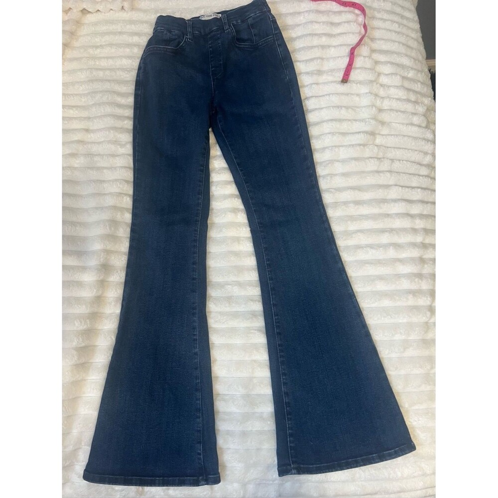 We The Free People Dark Blue High Rise Flare Jeans Sz XS Pull On Stretch Retro